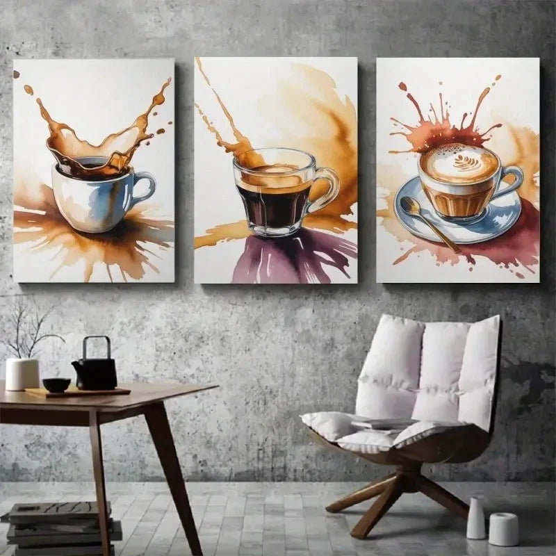 3pcs Coffee Cups, Espresso, Latte Art  Forest   Wall Art Set Canvas Framed 60x90cm - High Quality Print 100% Australian Made Wall Canvas Ready to Hang - Bella Home Decor