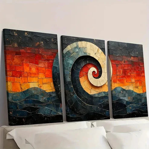 3pcs Abstract Spiral Wave Collage Art  Wall Art Set Canvas Unframed - High Quality Print 100% Australian Made Wall Canvas - Bella Home Decor