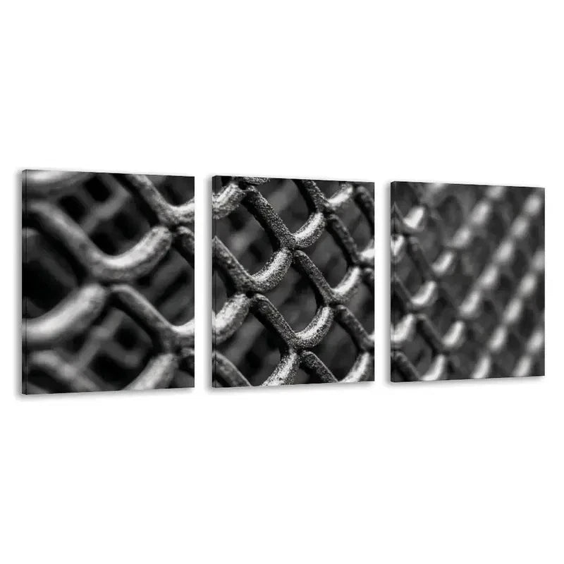 3pcs Black & White photograph of a steel mesh  Wall Art Set Canvas Framed 60x90cm - High Quality Print 100% Australian Made Wall Canvas Ready to Hang - Bella Home Decor