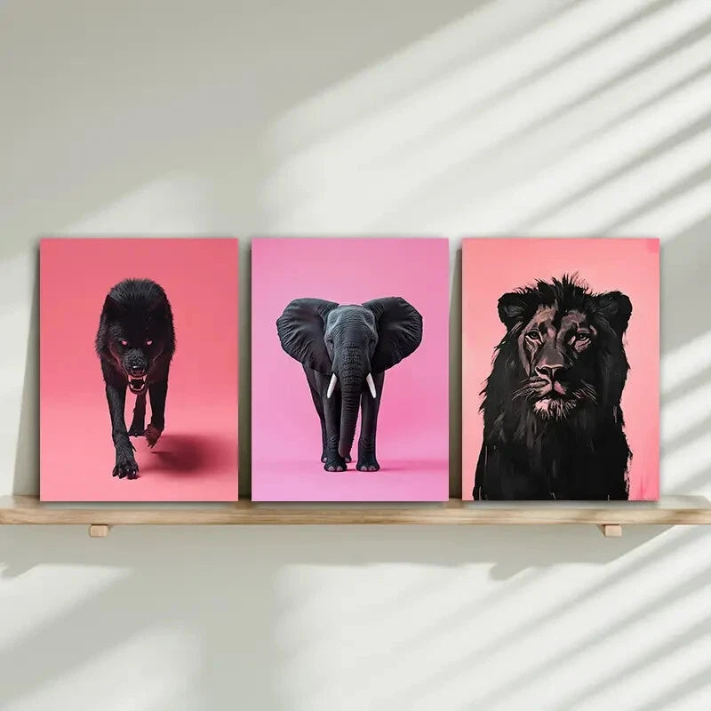 3pcs Elegant Pink Animals Design Metal Print Ready to Hang Art - Bella Home Decor