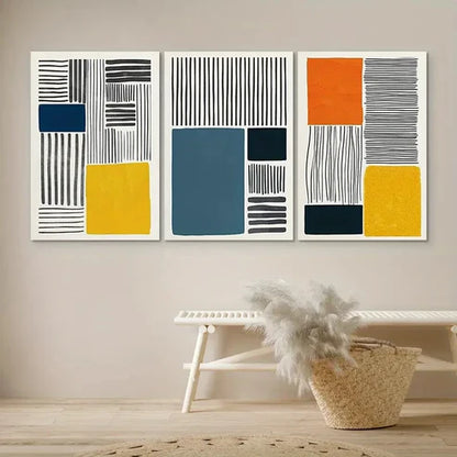 3pcs Three-Color Block Collage Abstract Shapes Wall Art Set Canvas Unframed - High Quality Print 100% Australian Made Wall Canvas