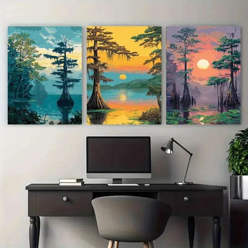 3pcs Louisiana Orleans Bayou Landscape Scene Wall Art Set Canvas Framed 40x60cm - High Quality Print 100% Australian Made Wall Canvas Ready to Hang