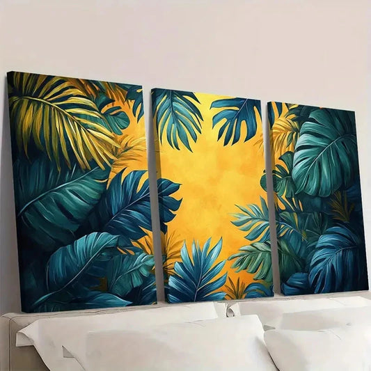 3pcs Blue Green Yellow & Orange Mid-Century C Wall Art Set Canvas Framed 60x90cm - High Quality Print 100% Australian Made Wall Canvas Ready to Hang