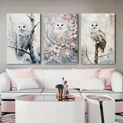 3pcs Snowy Night Owl Winter Wonderland   Wall Art Canvas Framed 40x60cm - High Quality Print 100% Australian Made Wall Canvas Ready to Hang - Bella Home Decor