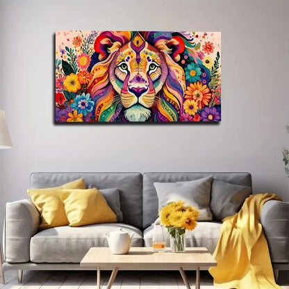 Decoration Colorful Lion Wall Art Canvas Office Home Room Framed 120x60cm
