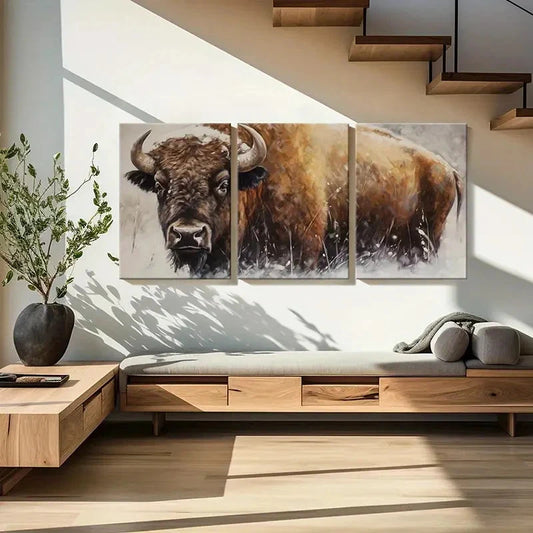 3pcs Buffalo Winter Scene Snowy Landscape Metal Print Ready to Hang Art