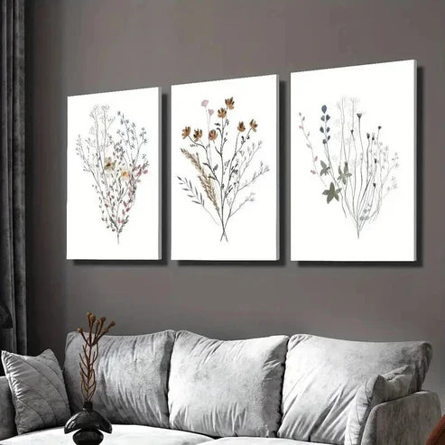 3pcs Vibrant Red Orange Wildflower Designs  Wall Art Set Canvas Unframed - High Quality Print 100% Australian Made Wall Canvas