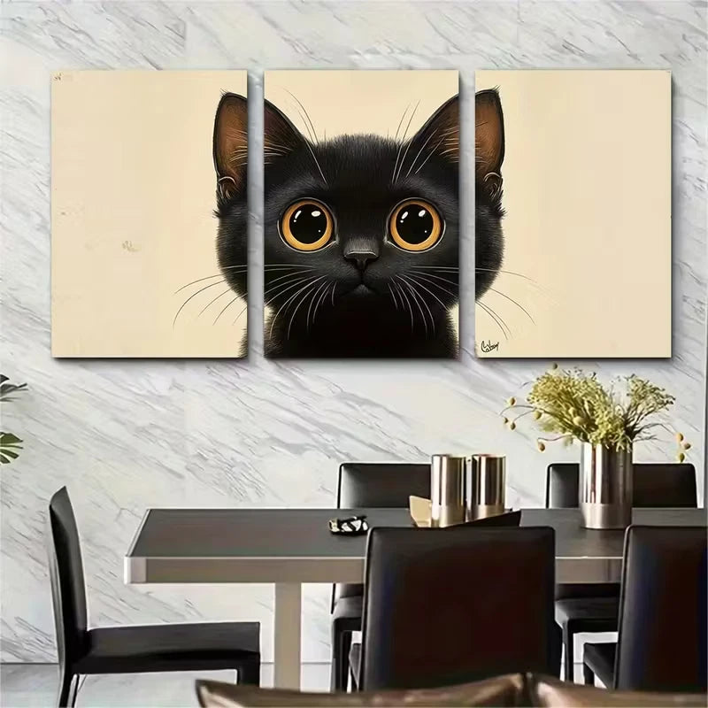 3pcs Cat Print, Cute Quirky Metal Print Ready to Hang Art - Bella Home Decor