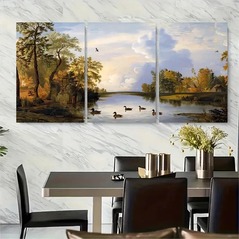 3pcs Calm Autumn Morning View Metal Print Ready to Hang Art - Bella Home Decor