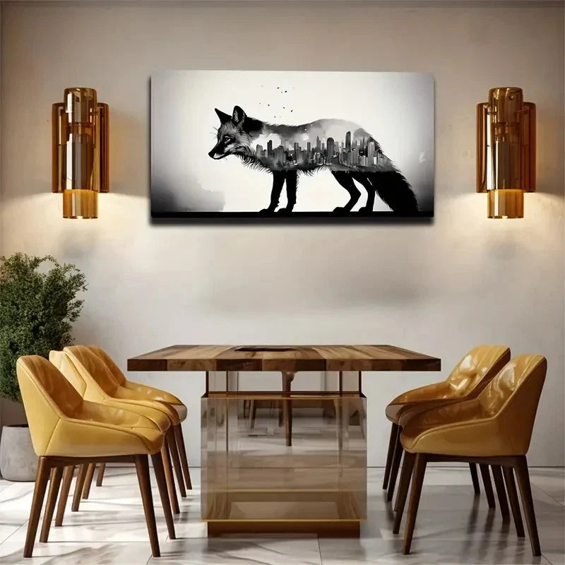 Inch Wolf & Cityscape Wall Art Canvas Office Home Room Framed 120x60cm