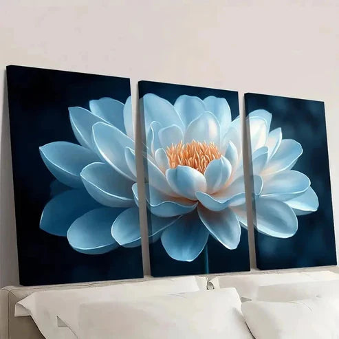 3pcs Serene Blue & Golden Design OK Wall Art Set Canvas Unframed - High Quality Print 100% Australian Made Wall Canvas - Bella Home Decor