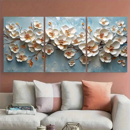 3pcs Modern White Floral Abstract Illustration Wall Art Set Canvas Framed 40x60cm - High Quality Print 100% Australian Made Wall Canvas Ready to Hang