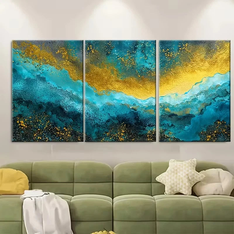 3pcs Abstract Coastal Seascape Sunrise Painting Metal Print Ready to Hang Art - Bella Home Decor