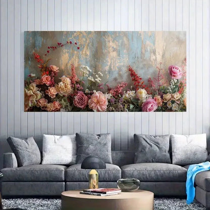 Floral Arrangement Golden Wind Wall Art Canvas Office Home Room Framed 120x60cm
