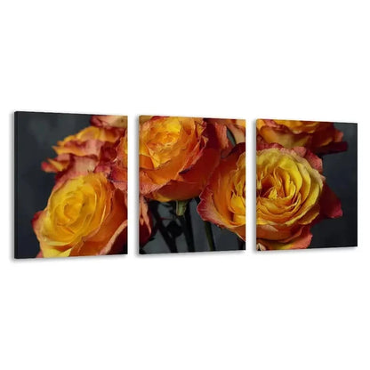 3pcs Bouquet of Roses with Orange and Yellow  Wall Art Set  Canvas Framed 50x70cm - High Quality Print 100% Australian Made Wall Canvas Ready to Hang - Bella Home Decor