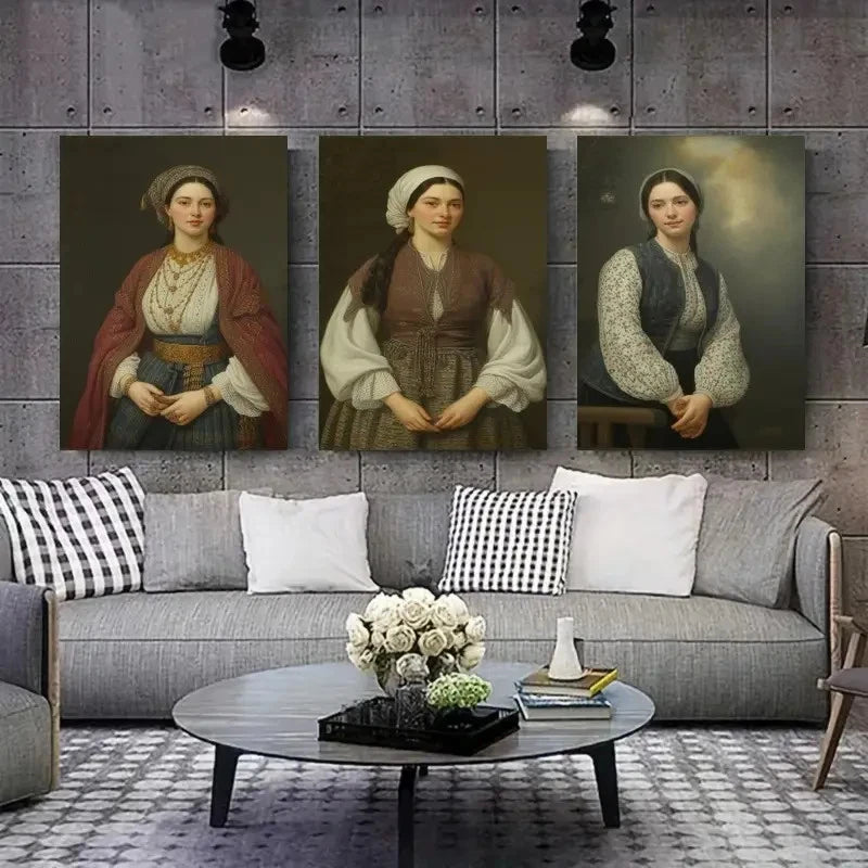 3pcs Traditional Costume Vintage  Wall Art Set Canvas Framed 50x70cm - High Quality Print 100% Australian Made Wall Canvas Ready to Hang