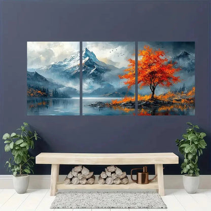 3pcs Mountain Landscape Textured Oil Painting Metal Print Ready to Hang Art - Bella Home Decor