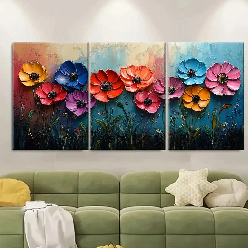 3pcs Floral Oil Painting Oversized Nature j  Wall Art Set Canvas Framed 40x60cm - High Quality Print 100% Australian Made Wall Canvas Ready to Hang