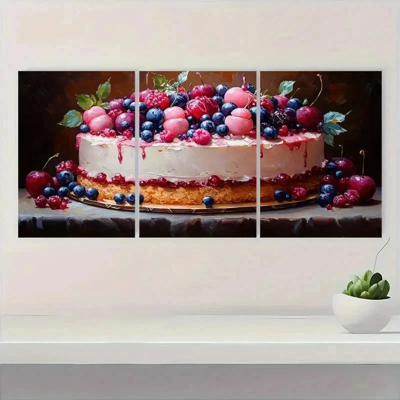 3pcs Birthday Cake Dessert Perfect Wall Art Set Canvas Framed 40x60cm - High Quality Print 100% Australian Made Wall Canvas Ready to Hang - Bella Home Decor