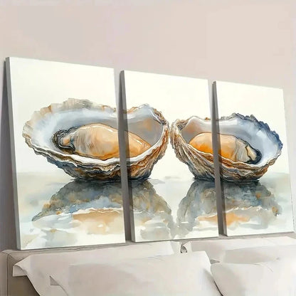 3pcs Oyster Painting Two Oysters EI   Wall Art Set Canvas Framed 60x90cm - High Quality Print 100% Australian Made Wall Canvas Ready to Hang - Bella Home Decor