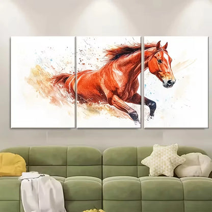 3pcs Horse watercolour, Drawing Horse Metal Print Ready to Hang Art