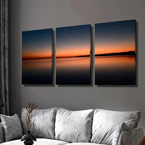 3pcs Sunset Reflection on Water Surface Wall Art Canvas Unframed - High Quality Print 100% Australian Made Wall Canvas
