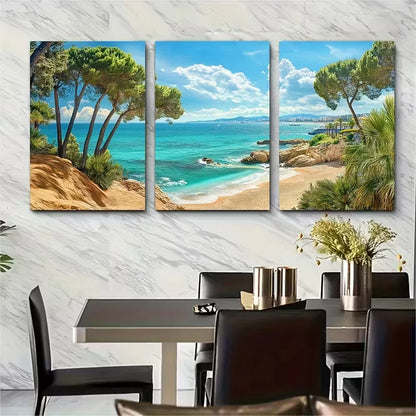 3pcs Turquoise Waters & Lush Greenery Metal Print Ready to Hang Art