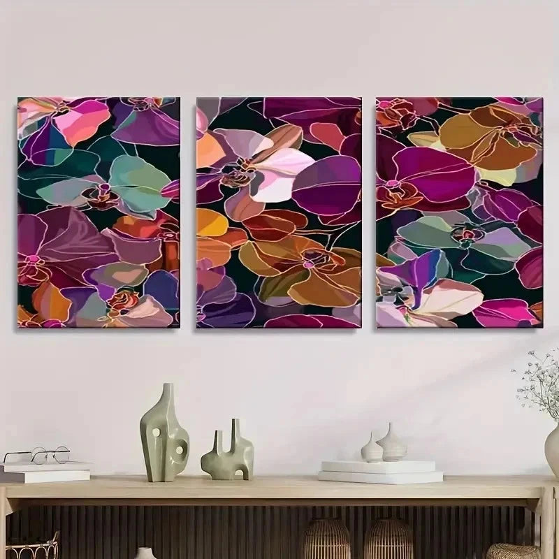 3pcs Blooming Orchids in Vibrant Colors Wall Art Set Canvas Framed 60x90cm - High Quality Print 100% Australian Made Wall Canvas Ready to Hang - Bella Home Decor