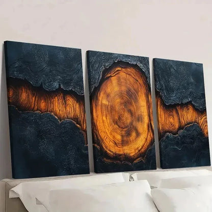 3pcs Black Tan Wood Tree Ring Abstract  Wall Art Canvas Unframed - High Quality Print 100% Australian Made Wall Canvas - Bella Home Decor
