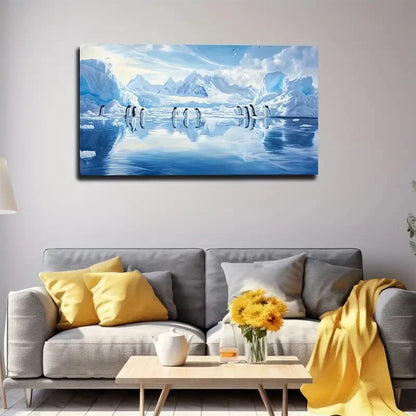 Penguins Living In Antarctica Wall Art Canvas Office Home Room Framed 120x60cm