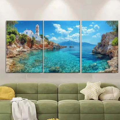 3pcs Blue Lagoon Seascape Metal Print Ready to Hang Art - Bella Home Decor