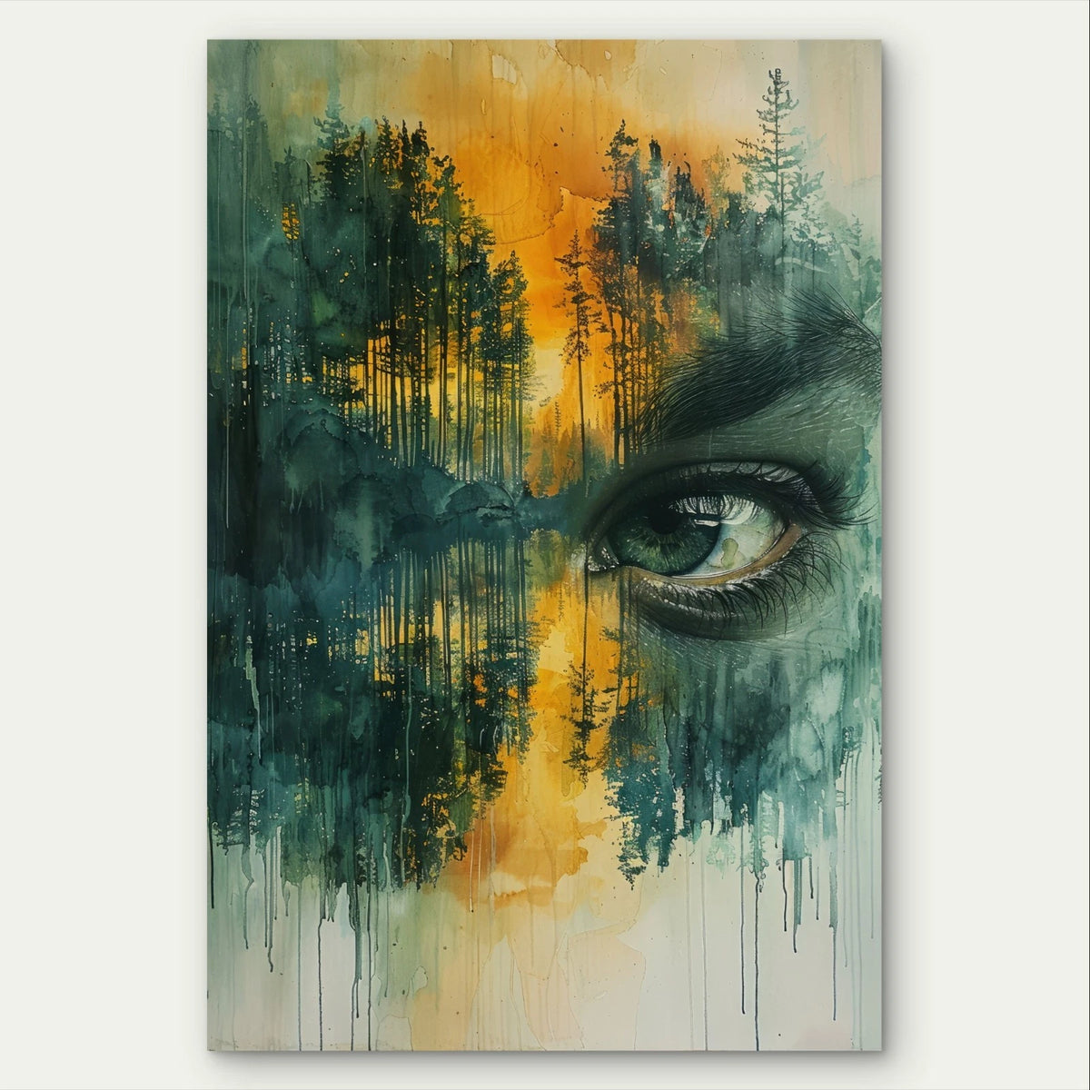 Green Eye and Forest Blended Illustration 40x60cm Metal Print Ready to Hang