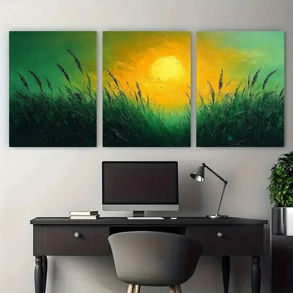 3pcs Abstract Wild Grass Nature Illustration Metal Print Ready to Hang Art - Bella Home Decor