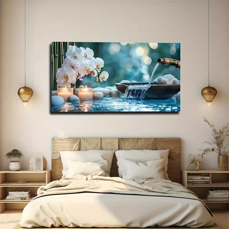 Serene Orchid Spa Scene Wall Art Canvas Office Home Room Framed 120x60cm