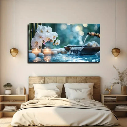 Serene Orchid Spa Scene Wall Art Canvas Office Home Room Framed 120x60cm