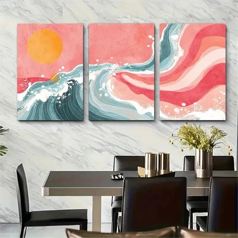 3pcs Abstract Coastal Aesthetic Pink Perfect Wall Art Set Canvas Framed 50x70cm - High Quality Print 100% Australian Made Wall Canvas Ready to Hang - Bella Home Decor