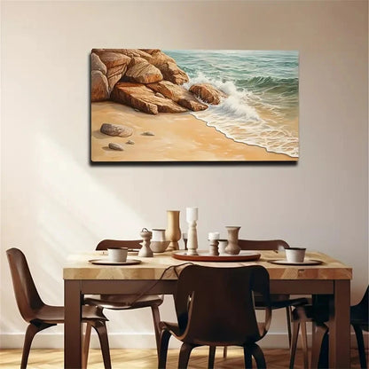 Seaside Stone And Wave Décor Wall Art Canvas Office Home Room Framed 120x60cm