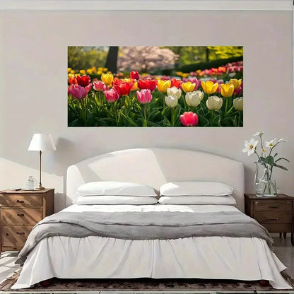 Dutch Style Tulip Field Wall Art Canvas Office Home Room Framed 120x60cm