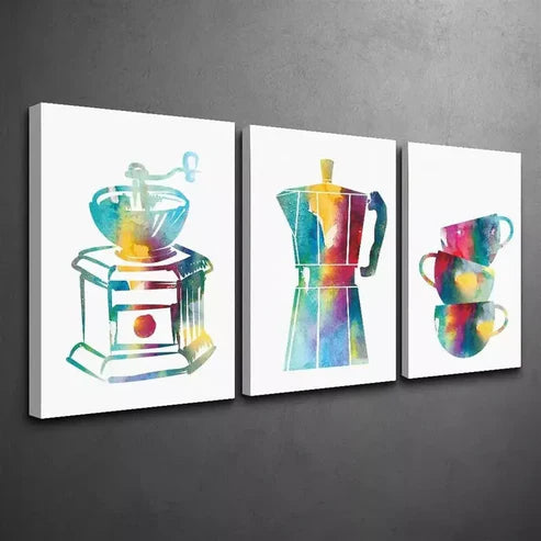 3pcs Colorful Minimalist Kitchen Dining Room Canvas Framed 60x90cm - High Quality Print 100% Australian Made Wall Canvas Ready to Hang