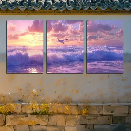 3pcs Ocean Waves Crashing on Rocks Scenery Metal Print Ready to Hang Art