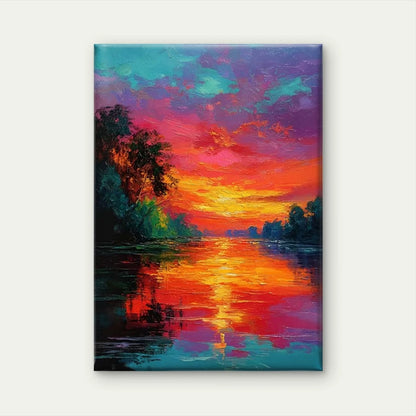 Vibrant Sunset on the River 60x90cm Metal Print Ready to Hang