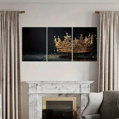 3pcs Golden Crown Royal Jewels Luxury Decor Metal Print Ready to Hang Art - Bella Home Decor
