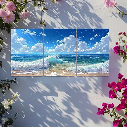 3pcs Digital Painting of Ocean waves Wall Art Set Canvas Framed 60x90cm - High Quality Print 100% Australian Made Wall Canvas Ready to Hang - Bella Home Decor