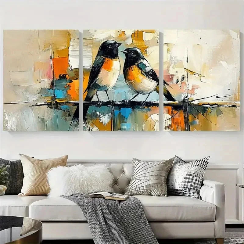 3pcs Abstract Birds Colorful Oil Painting Wall Art Set Canvas Framed 60x90cm - High Quality Print 100% Australian Made Wall Canvas Ready to Hang