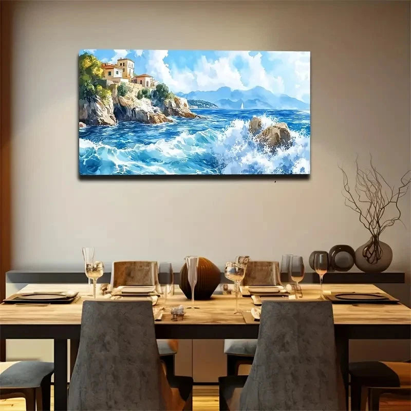 White Wave Modern Theme Wall Art Canvas Office Home Room Framed 120x60cm