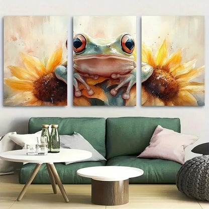 3pcs Frog Sunflower Watercolor Design Metal Print Ready to Hang Art