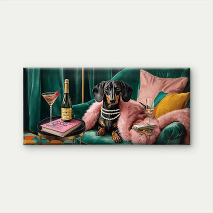 Dachshund in Pink Fur Wall Art Canvas Office Home Room Framed 120x60cm