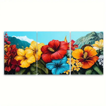 3pcs Santiago Travel Floral Illustration Wall Art Set Canvas Unframed - High Quality Print 100% Australian Made Wall Canvas