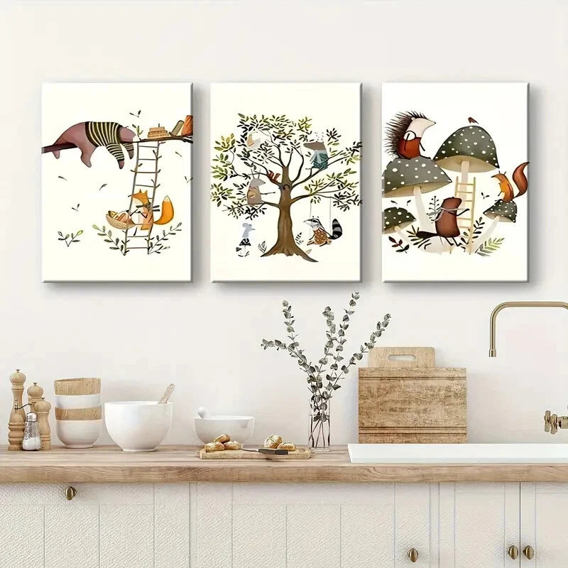 3pcs Whimsical Jungle Animal Giraffe Zebra Metal Print Ready to Hang Art - Bella Home Decor