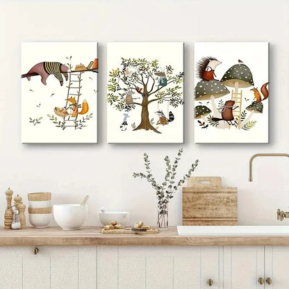 3pcs Whimsical Jungle Animal Giraffe Zebra Metal Print Ready to Hang Art - Bella Home Decor